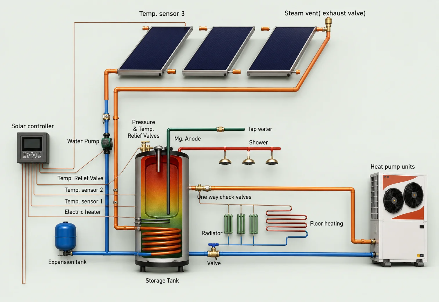 Schema pompa de caldura cu puffer boiler tanc in tanc