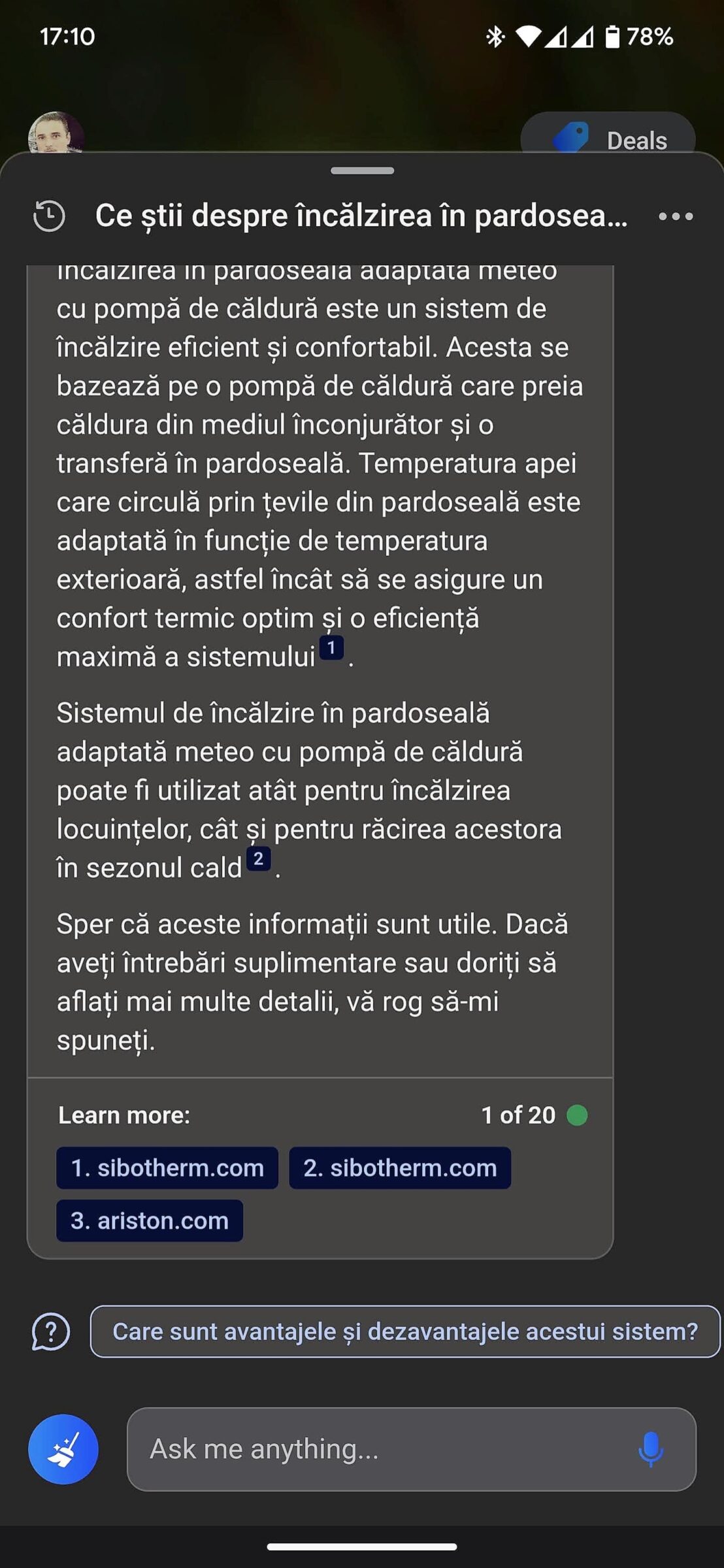 Incalzire in pardoseala adaptata meteo cu pompa de caldura aer-apa Bing AI