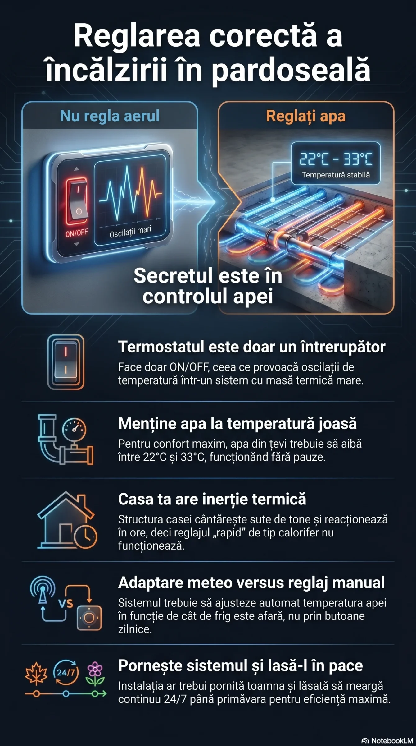 Încalzire-racire în pardoseala - Reglam temperatura apei, nu a aerului