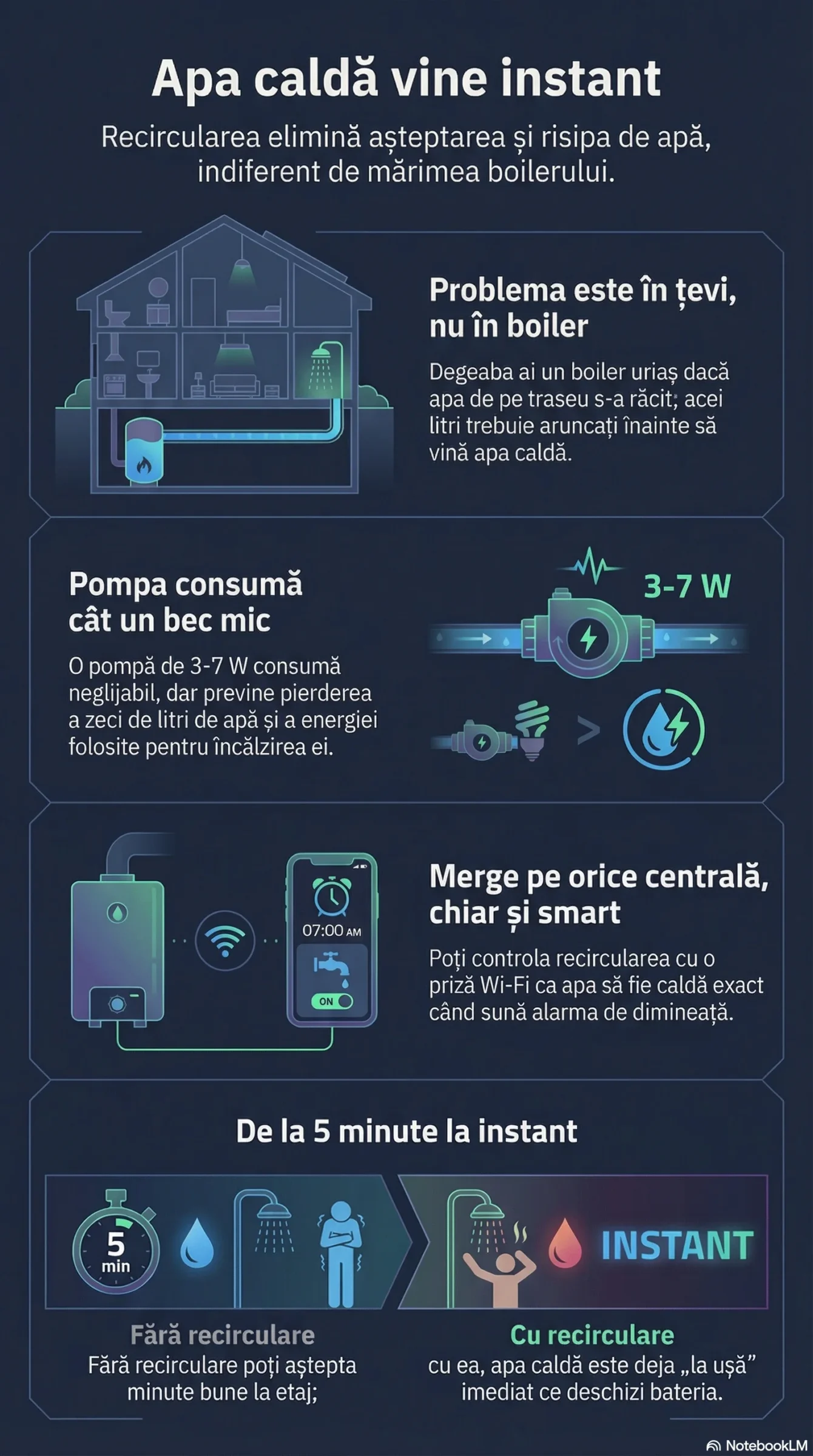 Recirculare apa calda menajera infografic rezumat